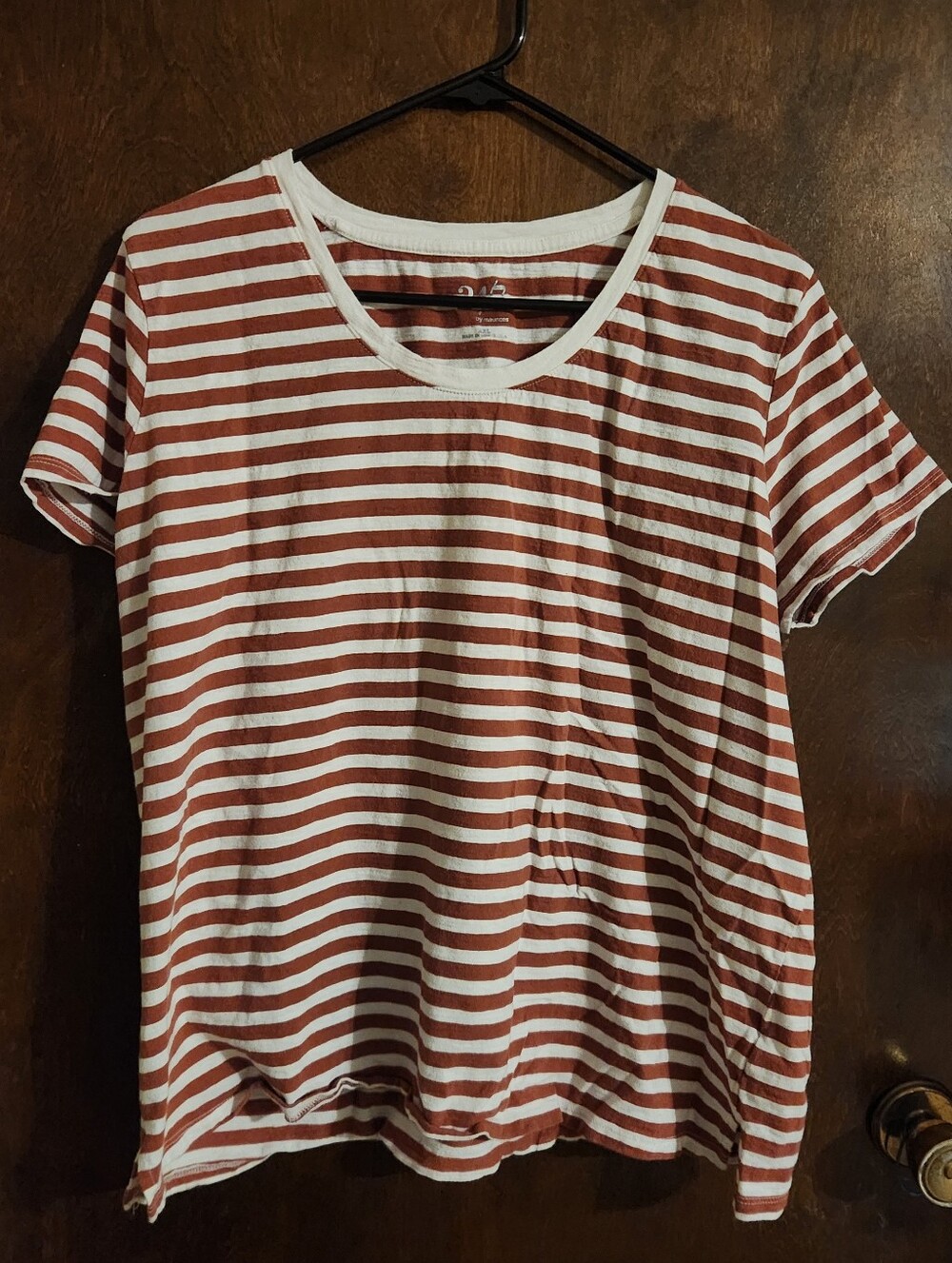 Maurices Striped Short-Sleeve Tee in Rust and White Size XXL